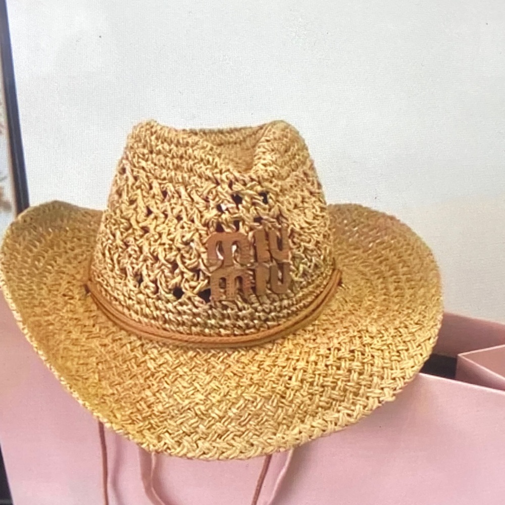 Miu Miu Natural Straw Crochet Cowboy Hat - Picture 3 of 7